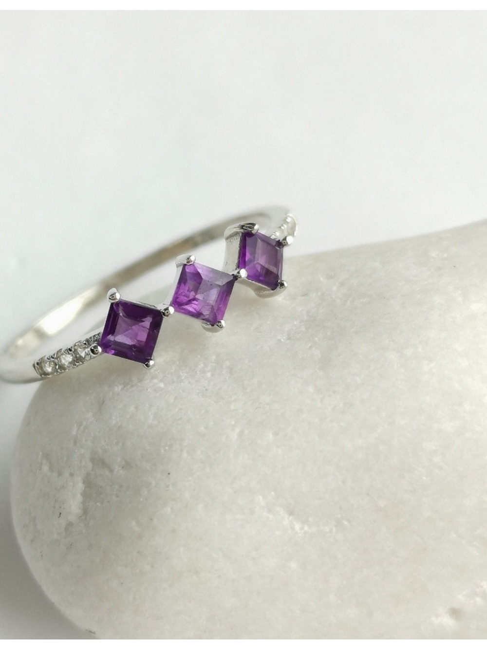 Amethyst and Diamond Accent Sterling Silver Ring, size 8
